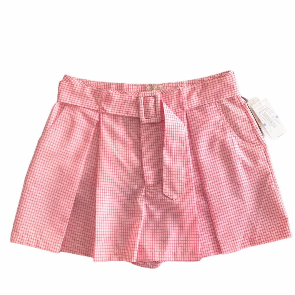 Gianni Bini pink checked pleated belted shorts XL